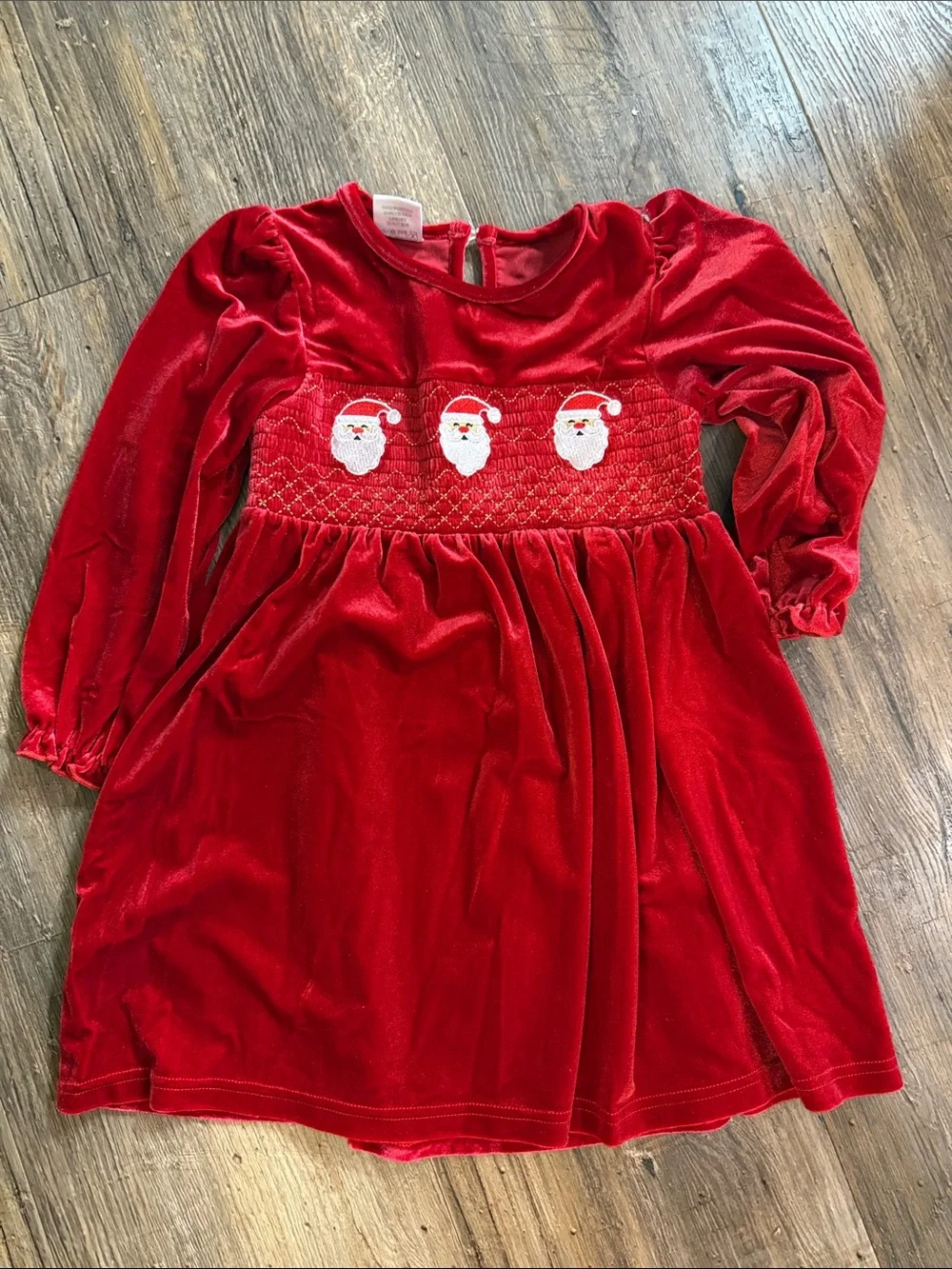 Red Velvet Holiday Dress with Santa Smocking